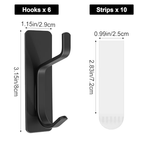 6 Pack Wall Hook with Removable Strips, Adhesive Towel Hook, Damage Free