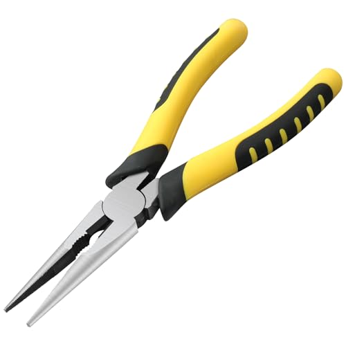 Premium 8-Inch Needle Nose Pliers, Heavy-Duty Steel Long Nose Cutting Pliers with Wire Cutter, Paper Clamp Precision, Anti-Slip Comfort Grip for Home, Fishing, Jewelry and Crafts