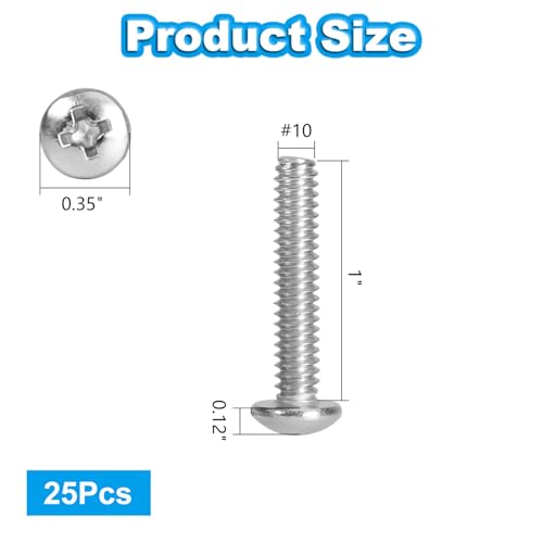 25 Pcs #10-24 x 1 Pan Head Machine Screws 304 Stainless Steel - size: #10-24 x 1"
