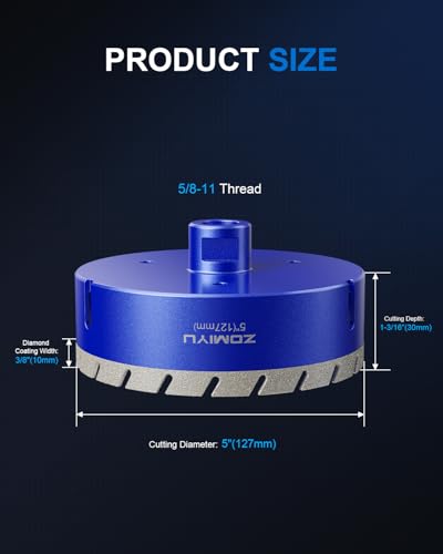 5" Diamond Hole Saw, Wet/Dry Diamond Core Bit for Tile Granite - size: 5"(127mm)