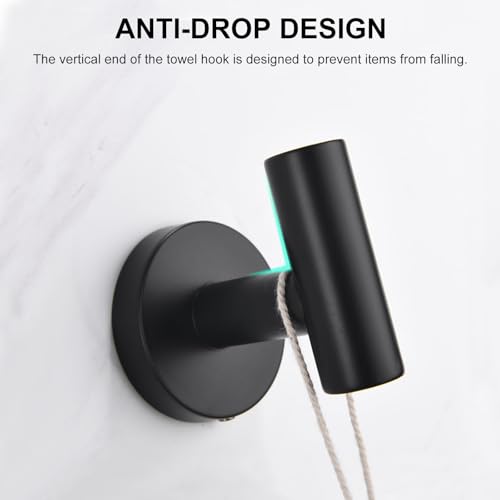 SetSail Towel Hooks for Bathrooms 4 Packs Screw-in Matte Black Bathroom Towel Hook Wall Mounted Stainless Steel Shower Towel Hooks for Coat Hanging, Drill Hole - color: Matte Black