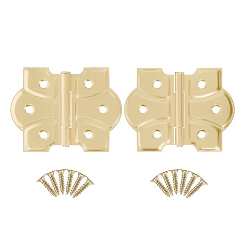 Polished Brass Butterfly Hinges with Removable Pin - Pack of 2 - Surface Mount Cabinet Door Hinges - UA-261-HPB (1) - color: Brass