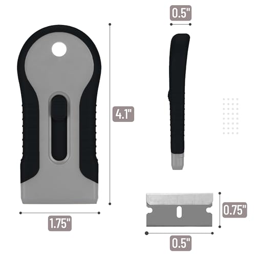 Bates- Razor Blade Scraper Tool, 2 Pack, 30 Extra Stainless Steel Blades, Anti-Slip Ergonomic Handle Design, Razor Scraper Set for Cleaning Window, Paint, Oven, Glass, Stove - color: Black & Gray