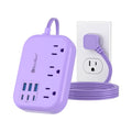 6 USB (3 USB C) Purple Travel Power Strip, 5Ft Extension Cord, 3 Outlets - size: Purple-6 USB 24W-5ft