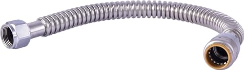 SharkBite Max 18 in Corrugated Flexible Water Heater Connector, 3/4 Inch Push-to-Connect x 3/4 Inch FIP, Brass Plumbing Fitting, Stainless Steel, URSS3088FX18 - size: 18 in. L x 3/4 in. PTC x 3/4 in. FIP