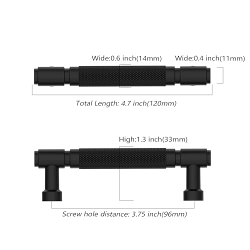 Asidrama 10 Pack 3.75 Inch(96mm) Matte Black Cabinet Pulls Knurled Kitchen Cabinet Handles, Cabinet Pulls Kitchen Cabinet Hardware for Cupboard Drawer Pulls - color: Matte Black, size: 3.75" Hole Center, style: 10 Pack