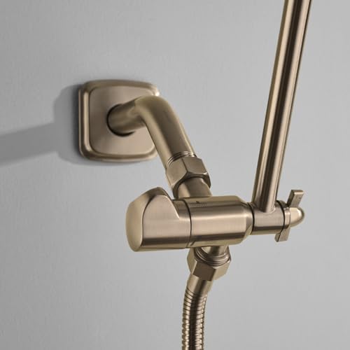 TRUSTMI Gold Shower Arm with Flange, Champagne Bronze 6 Inch Angled Shower Arm, Wall Mount, Curved Rainfall Showerhead Extension, Stainless Steel - color: Champagne Brozne