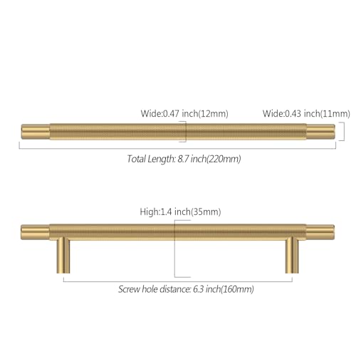 Asidrama 10 Pack 6.3 Inch(160mm) Champagne Bronze Knurled Kitchen Cabinet Handles, Cabinet Pulls Kitchen Cabinet Hardware for Cupboard Drawer Pulls - color: Champagne Bronze, size: 6.3" Hole Center