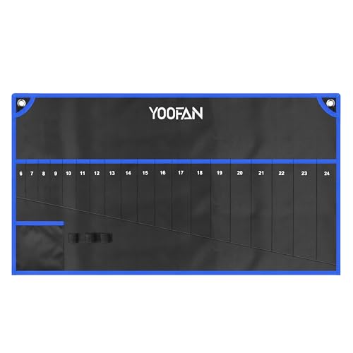 Wrench Roll Up Pouch – Wrench Organizer, Wrench Bag with Handle, Wrench Holder for Hanging - size: 19 Pockets Metric
