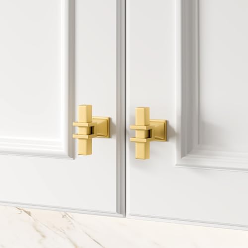 Haliwu 10 Pack Gold Cabinet Knobs Brass Kitchen Handles Drawer Pulls - color: Matte Gold, size: T-bar knob