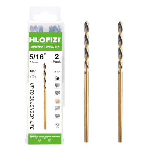 5/16 x 8 Inch Extra Long Drill Bits (2 Pack), Aircraft Drill Bit Black and Gold M2 HSS for Wood, Plastic, Thin Metal Sheet - size: 5/16 in