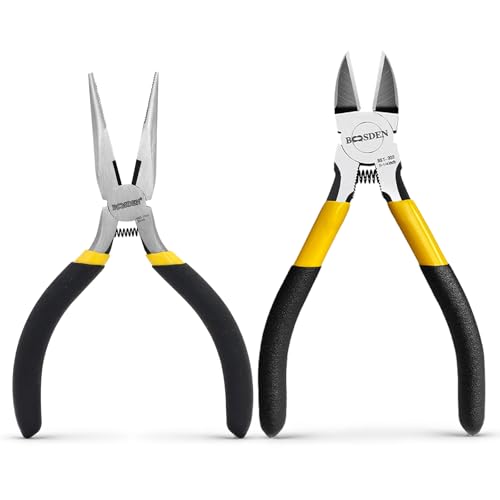 BOOSDEN Mini Jewelry Plier Set Small Needle Nose & Flush Wire Cutter 5 Inch - size: 5" Wire Cutter+5" Needle Nose