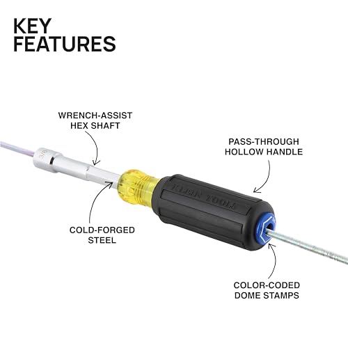 Klein Tools 65438 Heavy-Duty Hollow Shaft Nut Driver, Color-Coded 3/8-Inch Hex, Pass Through Design, 6-Point Socket, and Cushion-Grip Handle - size: 3/8-Inch
