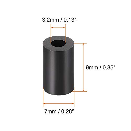 uxcell Nylon Round Spacer Washer 3.2mm ID 7mm OD 9mm Height for M3 Screws Black 100Pcs - size: 3.2mmx7mmx9mm