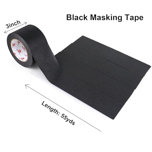 BOMEI PACK Wide Painters Tape 3 Inch,Wide Black Masking Tape, 55 yds Length, Multi-Surface Adhesive Painting Tape 21-Day Clean Removal for Painting, DIY, Arts, Crafts, Labeling - size: 3 inches x 55 Yards
