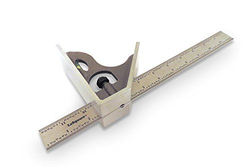 12” SAE Machinist Combination Square, Saddle Square, Stainless Steel Blade with 1/64", 1/32", 1/16" and 1/8" Markings, Hardened Aluminum Head LAS 12SS-12"