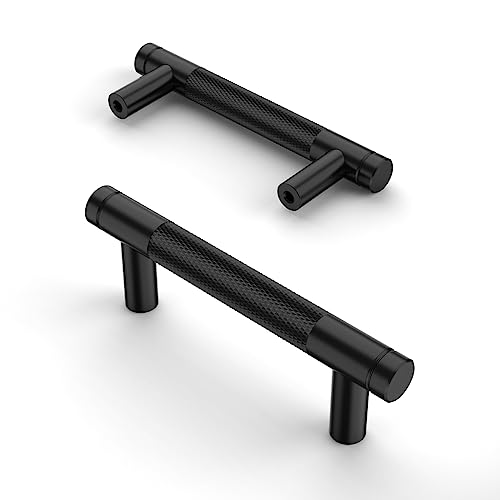 Asidrama 10 Pack 3 Inch(76mm) Matte Black Cabinet Pulls Knurled Cabinet Handles Cupboard Handles Kitchen Cabinet Hardware for Cupboard Drawer Pulls - color: Matte Black, size: 3" Hole Center, style: 10 Pack