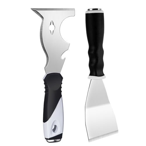 Mister Rui 2 Pack 3" Bent Paint Scraper & 10-in-1 Putty Knife, Stainless - color: 10 in 1 and 3" Bent Putty Knife