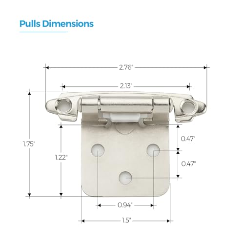 Satin Nickel Cabinet Hinges Self Closing, 1/2 Inch, 20 Pack (10 Pairs) - color: Satin Nickel, size: 1/2 inch Overlay