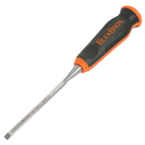 Buck Brothers 74711 Wood Chisel 1/4 Inch, For Trim, Carving, and Detail Work, Comfort Grip Handle, Resharpenable High Carbon Steel Blade, Mallet-Safe Design for Carpentry and Wood Working - style: 1/4 Inch
