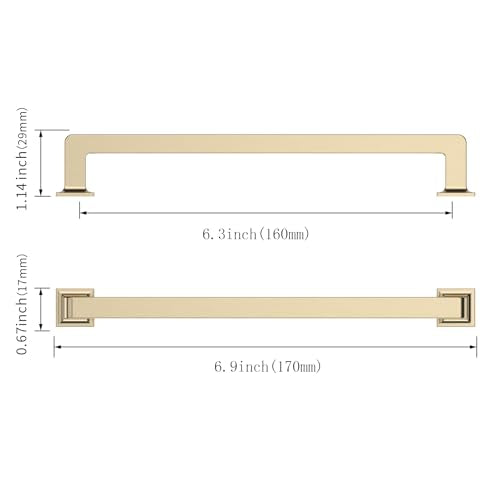 Asidrama 10 Pack 6.3 inch Brushed Brass Kitchen Cabinet Handles | Heavy-Duty Solid Zinc, 2 Screw Sizes, 6.3" Hole Center(160mm), Cupboards, Drawers, Dressers, Furniture, Hardware - color: Brushed Brass, size: 6.3" Hole Center(160mm)