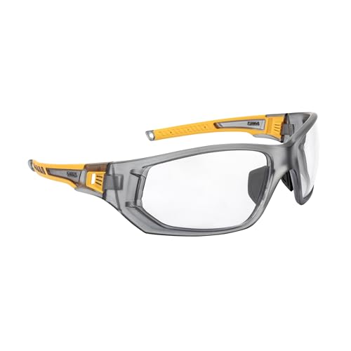 DEWALT DPG112-1D Miter™ Premium Vented No-Slip Safety Glasses – Clear Lens – Vented Frame & Lenses – Rubber Temples & Nosepiece – 1 Pair - color: Gray/Yellow / Clear, size: One Size