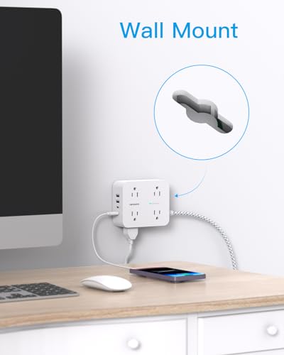 PD 30W USB C Power Strip Surge Protector 6Ft, 1080J Desk Charging Station - color: White&Gray, size: 6ft
