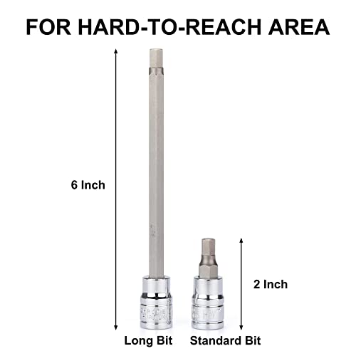 Mayouko 3/8" Drive Extra Long Allen Hex Bit Socket Set, S2&CR-V, Metreic&SAE, 18 Pieces, 1/8" - 3/8", 3-10 mm - style: Hex(SAE&Metric)