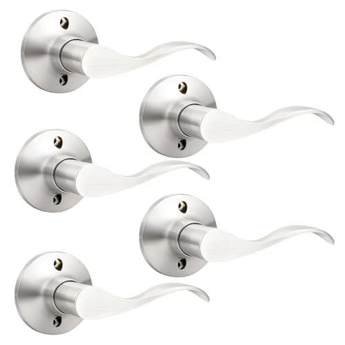 GOBEKOR 5 Pack Dummy Door Levers Brushed Nickel Right-Handed Door Handle Single Side Non-Turning Door Handle for Pantry Wave Dummy Levers - size: Right-Handed Dummy Lever