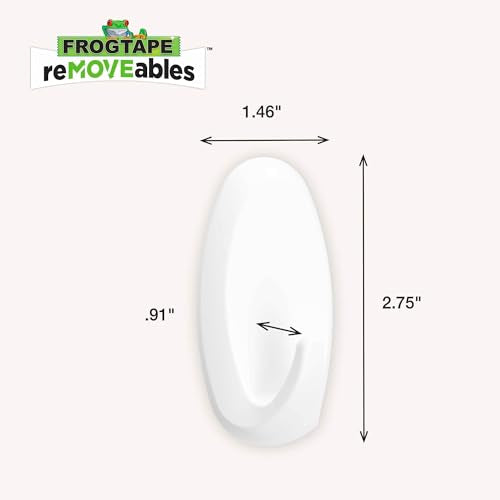 FrogTape reMOVEables Heavy Duty Wall Hooks - 8 Hooks and 12 Strips - Holds up to 3 lbs - No Damage - Easy to Remove & Reuse - Medium Wall Hook with Adhesive Strips - White (Pack of 8) - size: Pack of 8, style: Medium