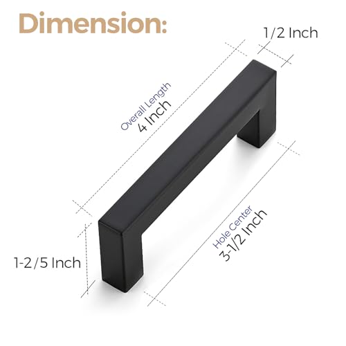 Ravinte Matte Black Cabinet Handles Square Pulls 3-1/2 Inch 3 Pack - size: 4 Inch (3-1/2 Inch Hole Center)