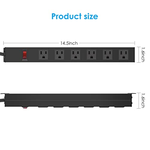 HHOSET 6 Outlet Heavy Duty Power Strip, 14AWG Extension Cord Black, 15FT, 1 - size: 15ft