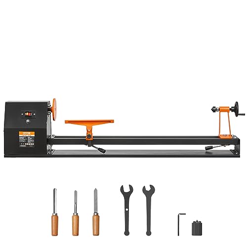 VEVOR Wood Lathe, 14 in x 40 in, 4 Speed Adjustable 885/1245/1715/2425 RPM 0.5 HP 370W Power Wood Turning Lathe Machine with Chisels Faceplate Plastic Handle Hex Wrench for Woodworking - size: 14" x 40"-0.5HP