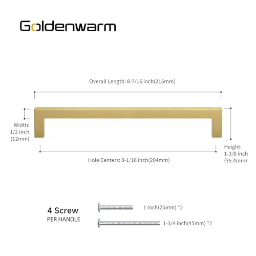 Goldenwarm 10 Pack 8 Inch Gold Cabinet Handles Brushed Gold Cabinet Pulls - color: Gold, size: 8in Hole Centers