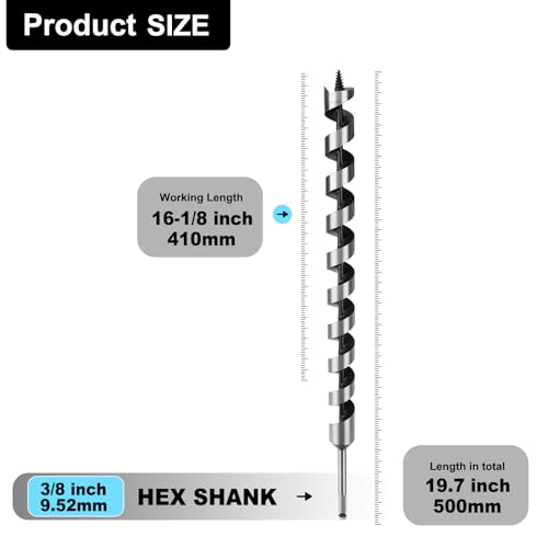 1-1/4" X 19.7" Auger Bit for Wood, 32x500mm Extra Long Auger Drill Bit | 3/8" Hex Shank,for Hard Wood,Ship, Composite Materials, Drywall and DIY Projects - size: 1-1/4" (32mm)diameter, style: 19.7 inch / 500mm Length