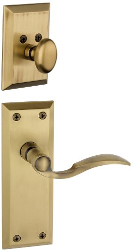Grandeur Fifth Avenue Plate with Bellagio Lever and Matching Deadbolt Complete Single Cylinder Combo Pack Set, Vintage Brass
