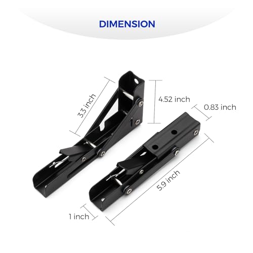 Ravinte Matte Black Folding Shelf Brackets, 6 Inch, 2 Pack - size: 6 Inch