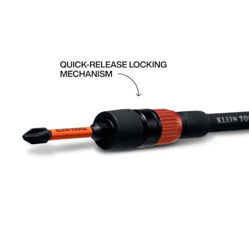 Klein Tools 31089 12-Inch Dual-Lock Extension, 1/4-Inch Hex Shank Impact Bit Holder, Quick-Release Locking Mechanism with Secondary Twist Lock, Compatible with Impact Drivers and Drills - size: 12-Inch