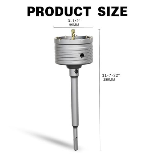 3-1/2" Concrete Hole Saw,90mm Masonry Hole Saw, with 220mm SDS Plus Shank Connecting Rod for Concrete Brick Cement Stone Wall Drilling Home Improvement - size: （3-1/2" 90mm）