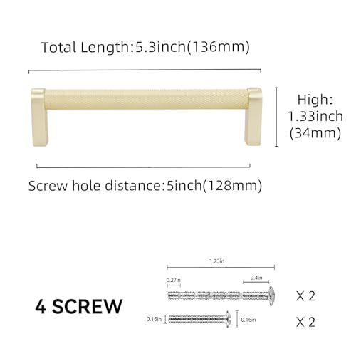 10 Pack 5 inch(128mm) Brushed Brass Kitchen Cabinet Handles Knurled Cabinet Pulls Gold Drawer Pulls Kitchen Cabinet Hardware Handles Drawer Pulls Dresser Handles - color: Brushed Brass, size: 5" Hole Center（128mm）
