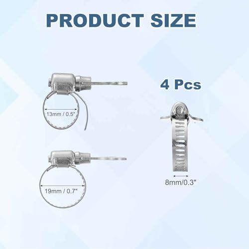 HARFINGTON 4pcs Hose Clamps 0.5"-0.7" (13-19mm) Adjustable 304 Stainless Steel Worm Gear Hose Clamps Assortment Kit for Plumbing Dryer Vent Automotive Dust Collector - size: 13-19mm