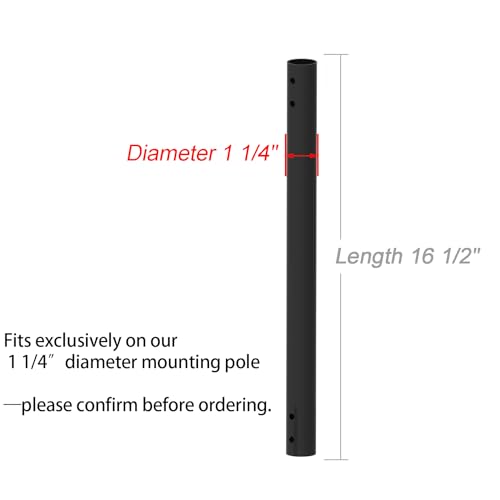 Extension Pole for PIBIDI Diameter 1.25" J Pole Mount, 1.25"x16.5", Black - color: Extension 16 1/2"