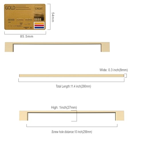 Amerdeco 10 Pack Brushed Brass Cabinet Pulls 10" - color: Brushed Brass, size: 10" hole center
