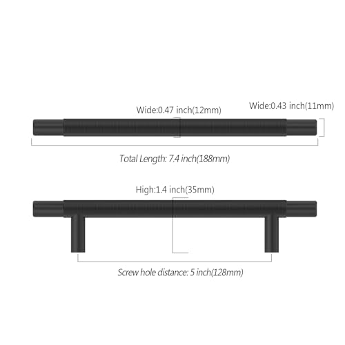 Asidrama 10 Pack 5 Inch(128mm) Matte Black Knurled Kitchen Cabinet Handles, Cabinet Pulls Kitchen Cabinet Hardware for Cupboard Drawer Pulls - color: Matte Black, size: 5" Hole Center