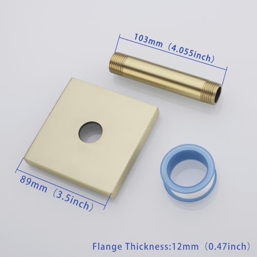 Shower Head Extension Arm Wall Mounted Tube Rainfall Shower Tube Replacement Pipe Parts Stainless Accessories Brushed Gold,SW-91038-4BG-SQ. - color: Right Angled Square Flange-4" Brushed Gold