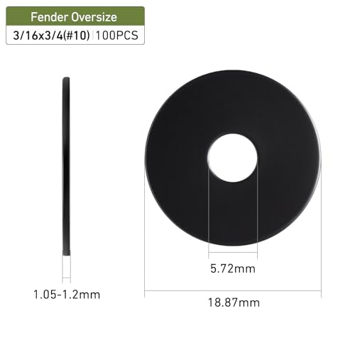 100PCS 3/16" x3/4" Fender Washers, Black Oxide 304 Stainless Steel 18-8, 3/16" ID x 3/4" OD Hardware Flat Washers for Screws Bolts - color: Black, size: Fender 3/16(#10)x3/4"