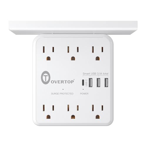 Overtop Power Charger with Shelf,Wall Outlet Extender,Surge Protector 1800J - color: Off White-6AC