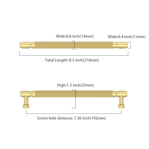 Asidrama 10 Pack 7.5 Inch(192mm) Brushed Gold Cabinet Pulls Knurled Kitchen Cabinet Handles, Cabinet Pulls Kitchen Cabinet Hardware for Cupboard Drawer Pulls - color: Brushed Gold, size: 7.5" Hole Center, style: 10 Pack