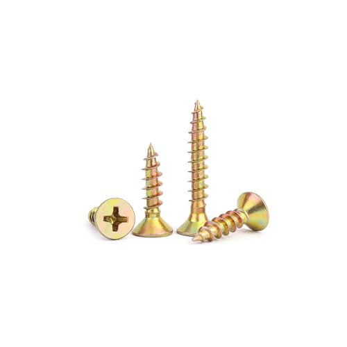 Wensilon (385PCS) Flat Head Yellow zinc Wood Screws, Quick Metal self Tapping Flat Head, Equipped with Dry Wall Plastic Anchor kit. - color: Yellow, size: Multi-Size Kit