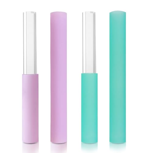 4 Pcs Singing Bowl Mallet Set Includes Solid and Hollow Acrylic Silicone Rubber Striker Mallet for Playing Quartz Crystal Singing Bowls with Bundle Pocket(PurpleGreen) - color: PurpleGreen